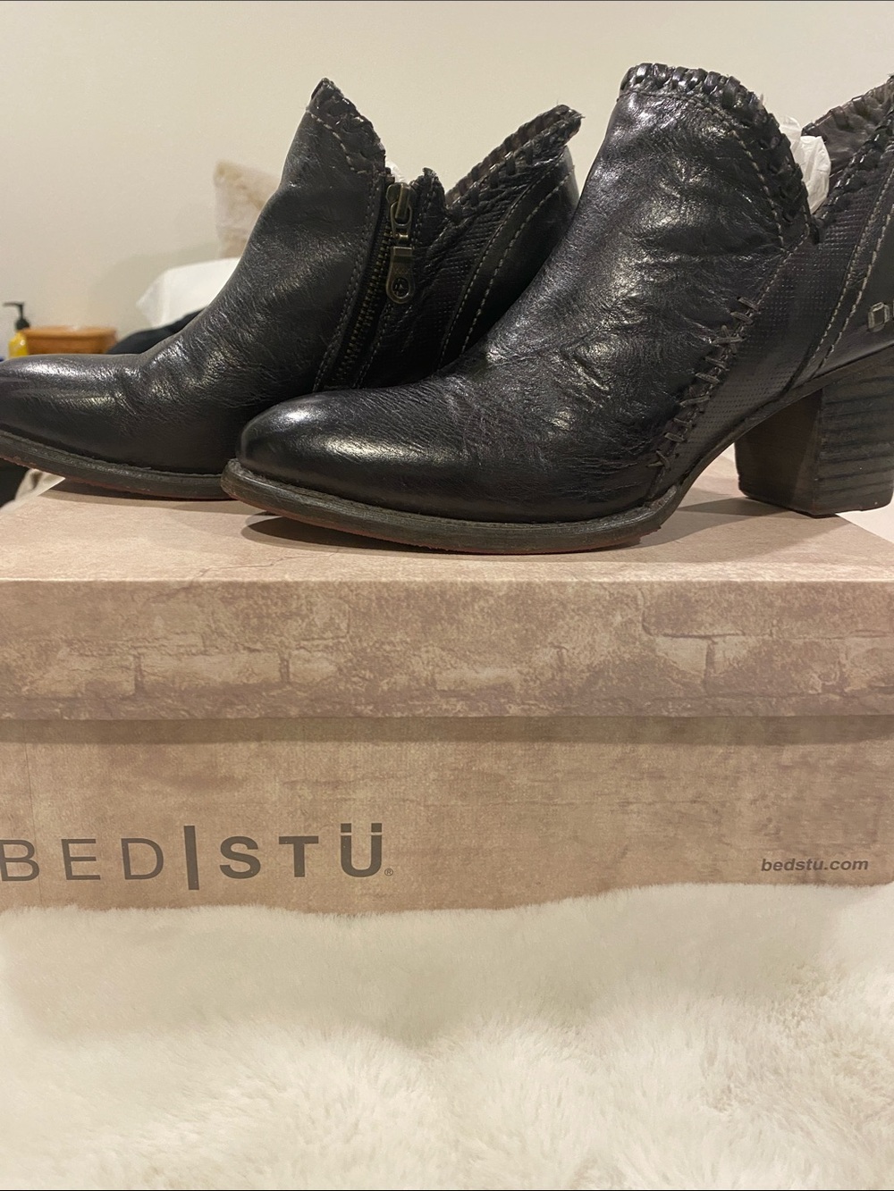BED|STU Carla Leather Whipstitch Ankle Booties